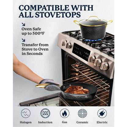 Ensemble de 15 pièces de batterie de cuisine antiadhésive Granitestone Charleston Hammered