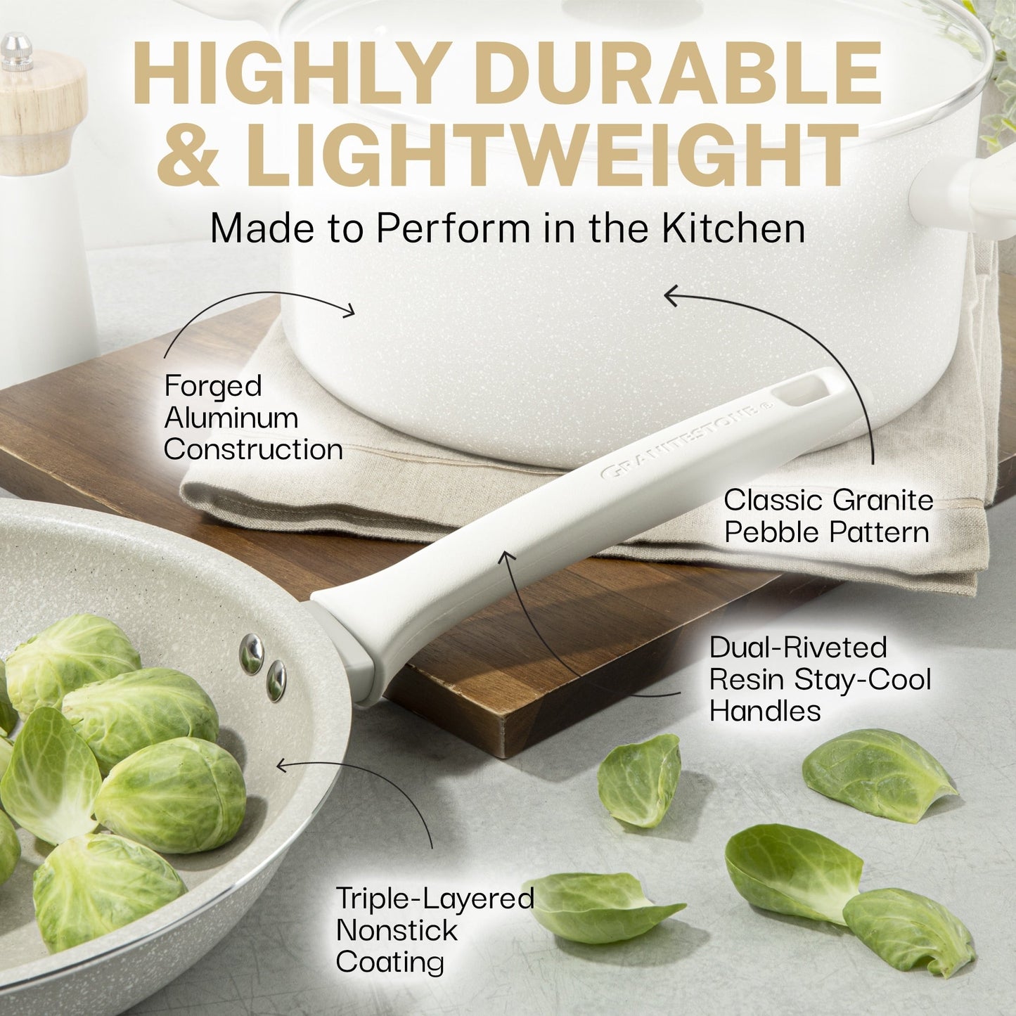 Ensemble de 20 pièces de batterie de cuisine et de pâtisserie antiadhésive Granitestone Desert Cream