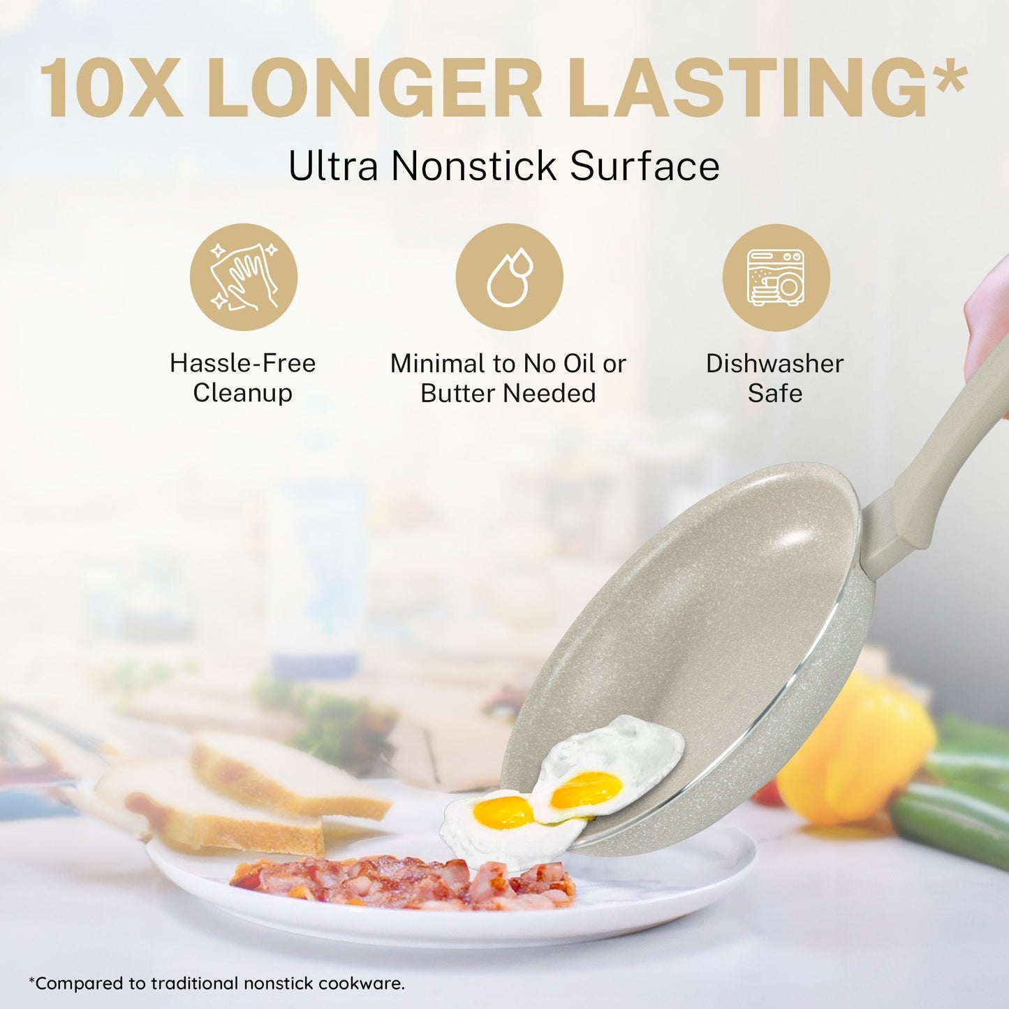 Ensemble de 20 pièces de batterie de cuisine et de pâtisserie antiadhésive Granitestone Desert Cream