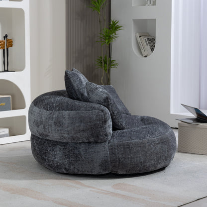 Pouf paresseux gris surdimensionné de 42,52 pouces en chenille avec trois coussins pour chambre à coucher