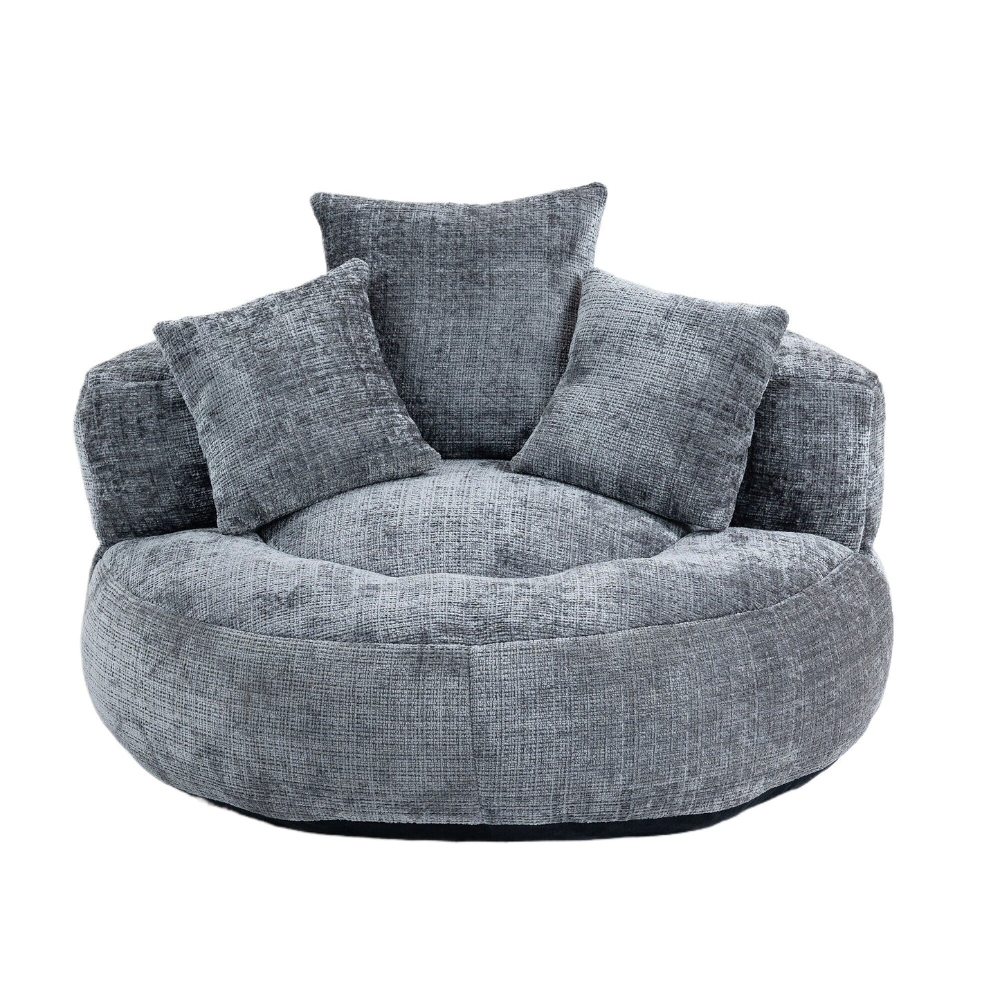 Pouf paresseux gris surdimensionné de 42,52 pouces en chenille avec trois coussins pour chambre à coucher