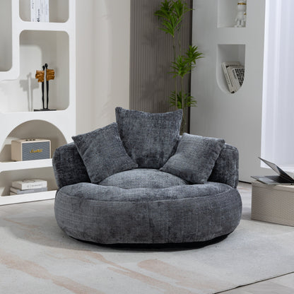 Pouf paresseux gris surdimensionné de 42,52 pouces en chenille avec trois coussins pour chambre à coucher