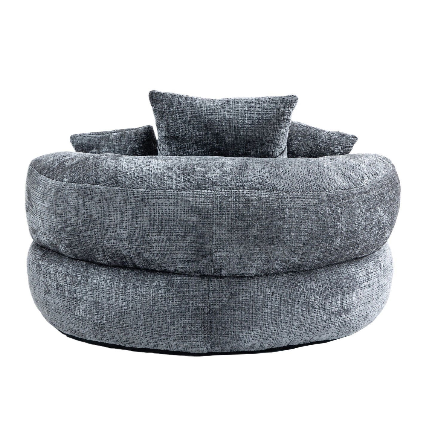 Pouf paresseux gris surdimensionné de 42,52 pouces en chenille avec trois coussins pour chambre à coucher