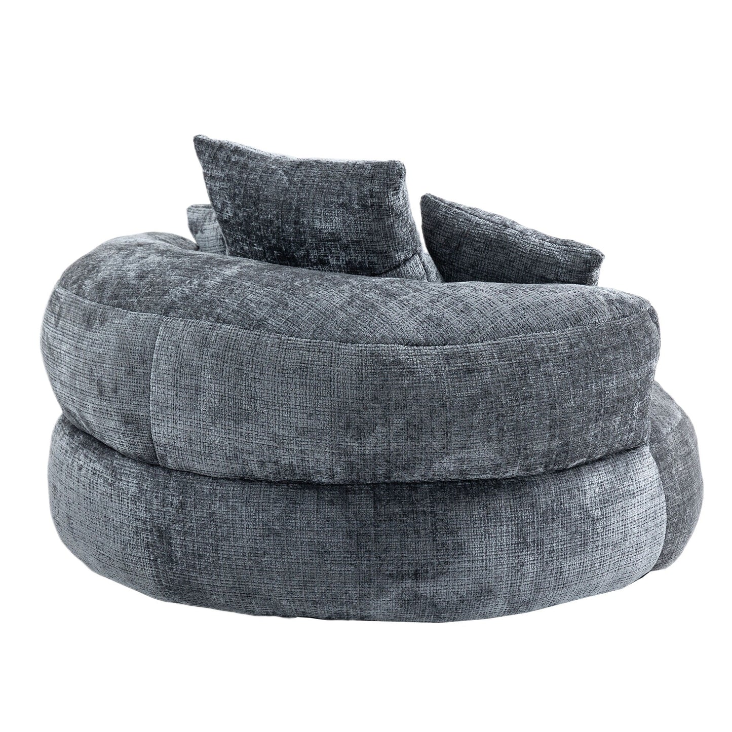 Pouf paresseux gris surdimensionné de 42,52 pouces en chenille avec trois coussins pour chambre à coucher