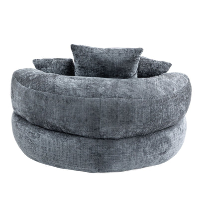 Pouf paresseux gris surdimensionné de 42,52 pouces en chenille avec trois coussins pour chambre à coucher