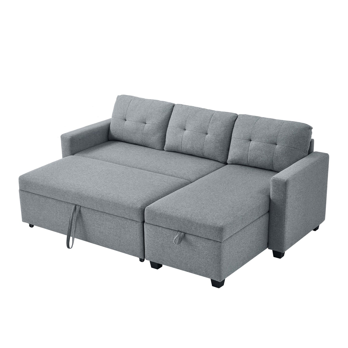 Canapé-lit convertible en lin gris de 207 cm avec méridienne de rangement réversible