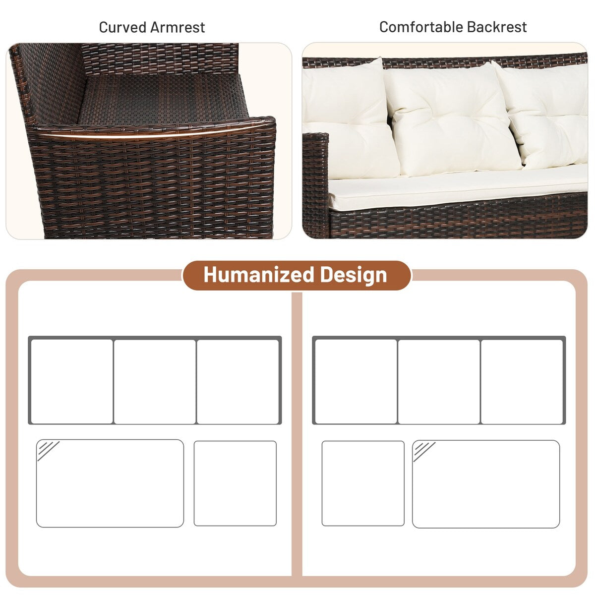 Ensemble de mobilier de jardin 3 pièces en rotin Gymax avec coin salon - Voir les détails