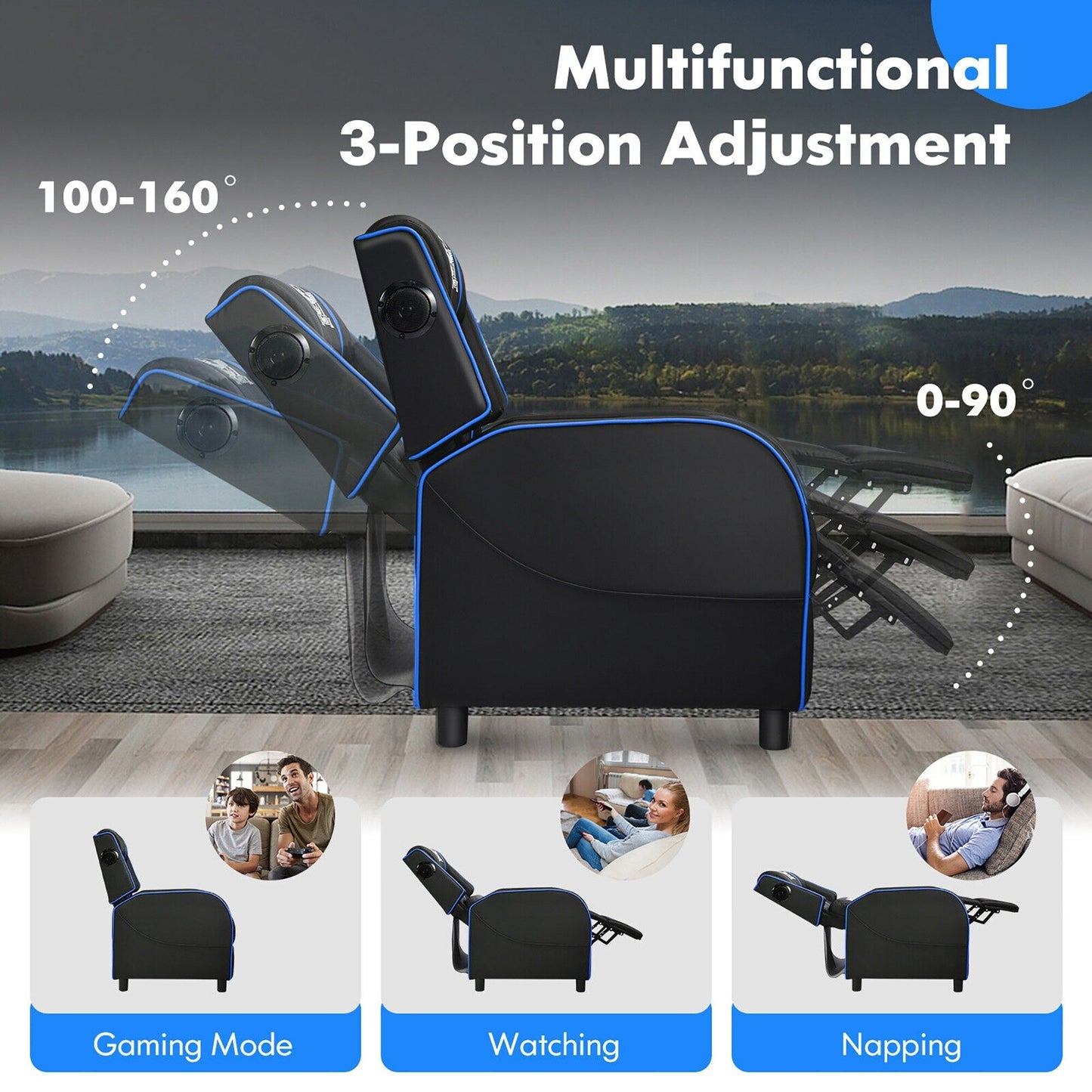 Fauteuil inclinable de jeu et de massage Gymax, canapé inclinable simple en cuir PU