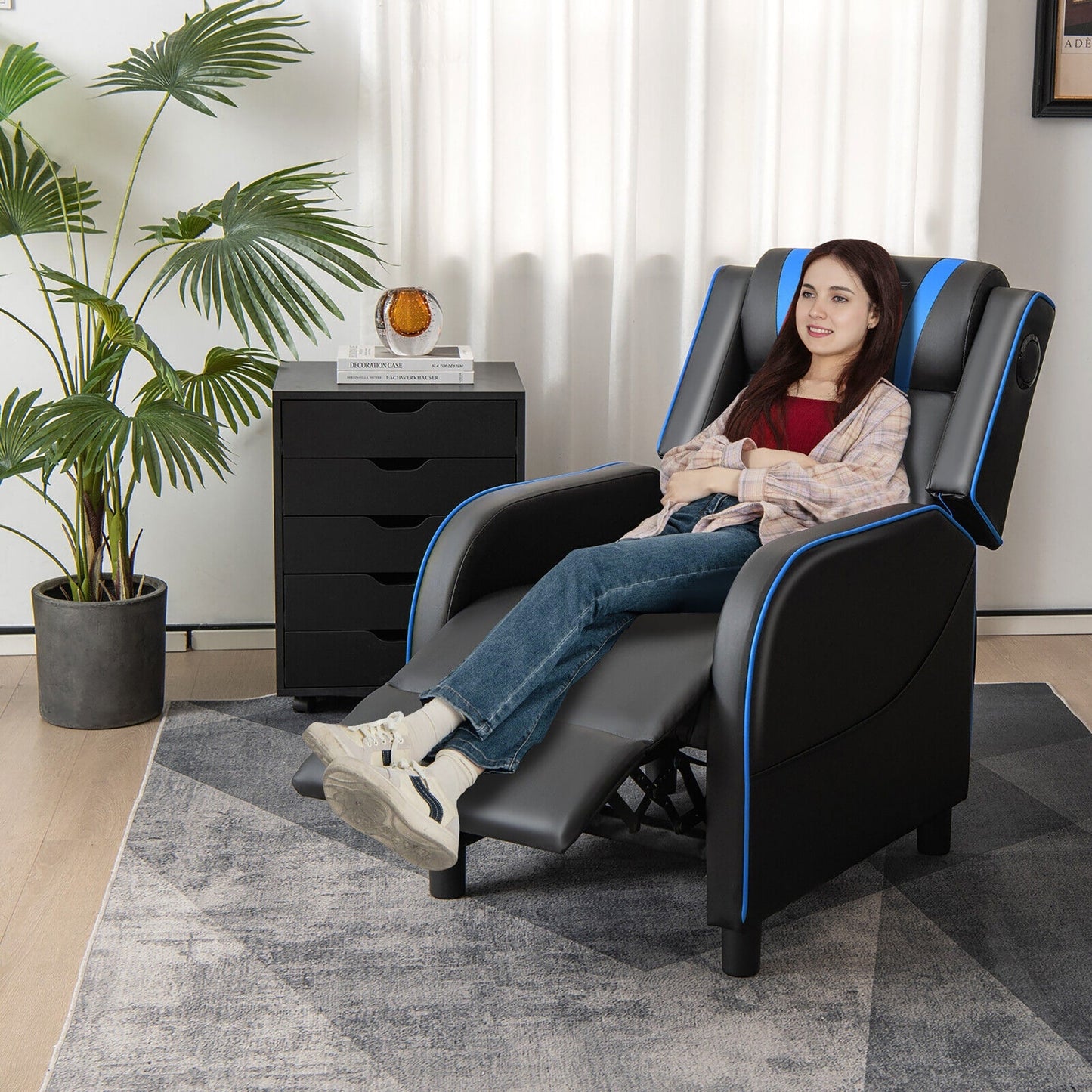 Fauteuil inclinable de jeu et de massage Gymax, canapé inclinable simple en cuir PU