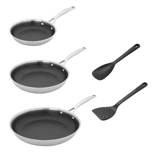 Ensemble de 3 poêles à frire HENCKELS Paradigm avec spatule et cuillère de service offertes - 5 pièces