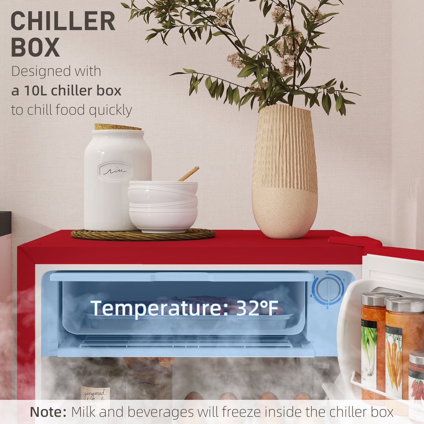 Mini-réfrigérateur HOMCOM 3,2 pi³ avec congélateur, réfrigérateur compact à une porte avec thermostat réglable pour chambre à coucher