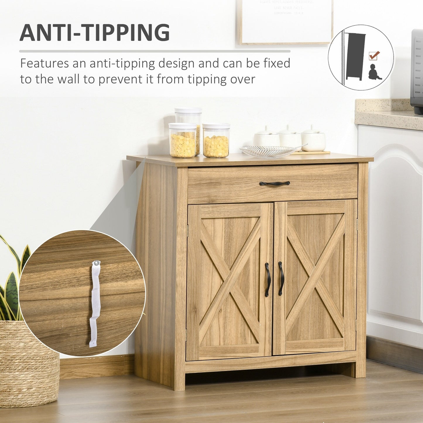 Buffet/meuble de rangement style porte de grange HOMCOM 32, idéal pour le salon ou l'entrée.