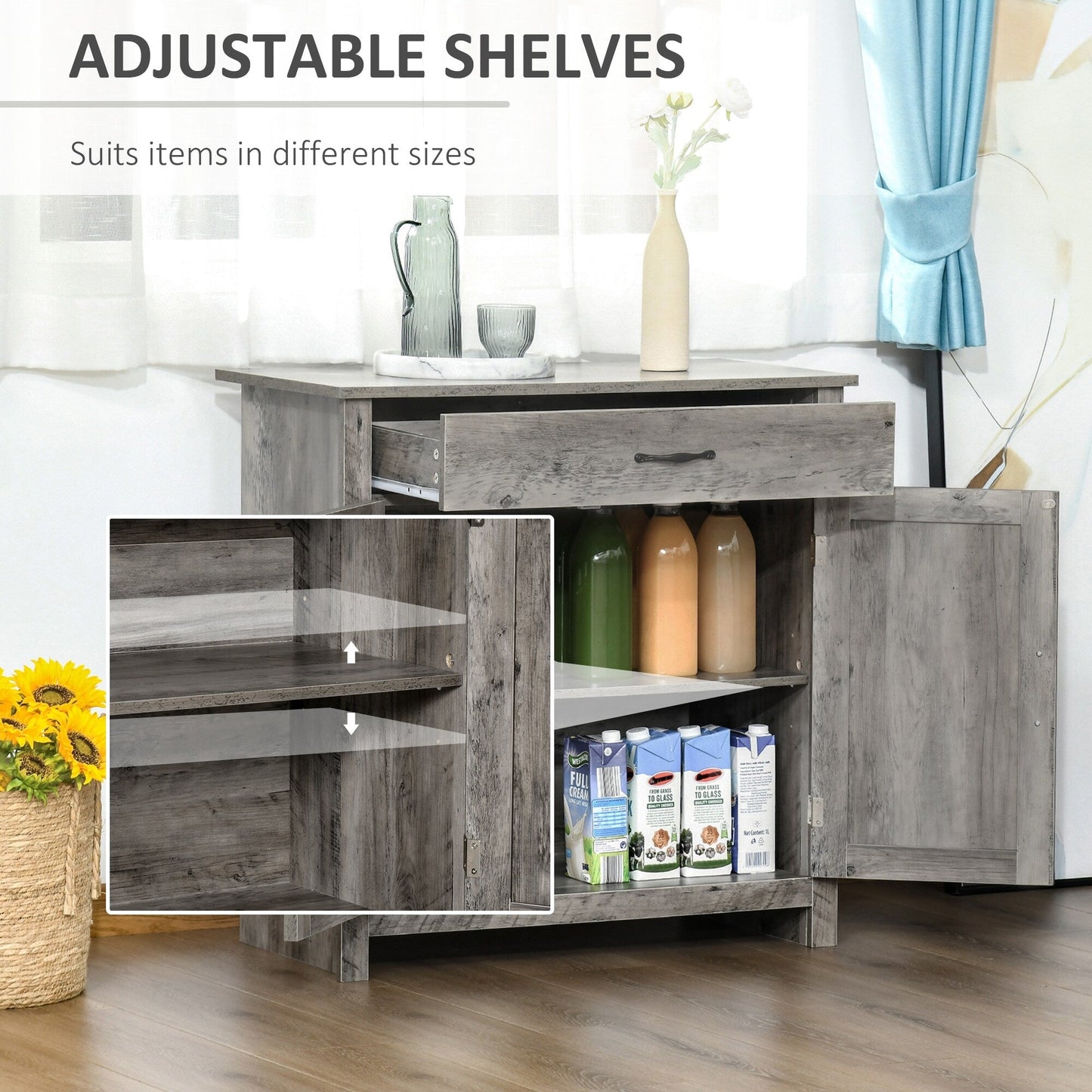 Buffet/meuble de rangement style porte de grange HOMCOM 32, idéal pour le salon ou l'entrée.