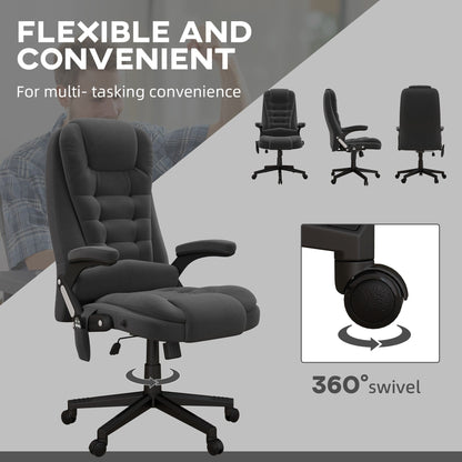 Fauteuil de bureau massant et vibrant HOMCOM à 6 points avec fonction chauffante, fauteuil de direction en velours à dossier haut inclinable.