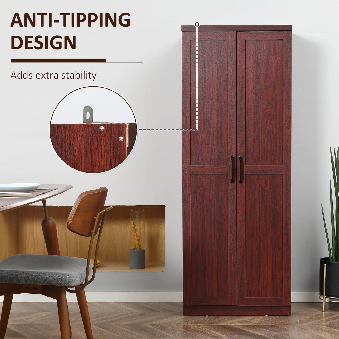 HOMCOM 63 Garde-manger à 2 portes, meuble de rangement autoportant avec étagères à 5 niveaux et 2 étagères réglables pour salle à manger