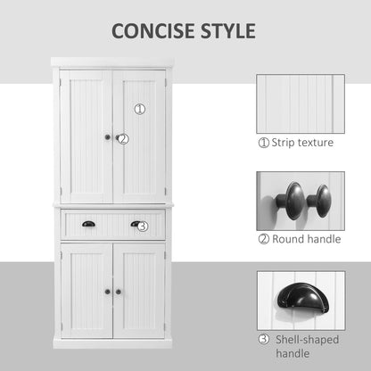 Armoire de cuisine HOMCOM 72 traditionnelle autoportante avec portes et 3 étagères réglables, blanche