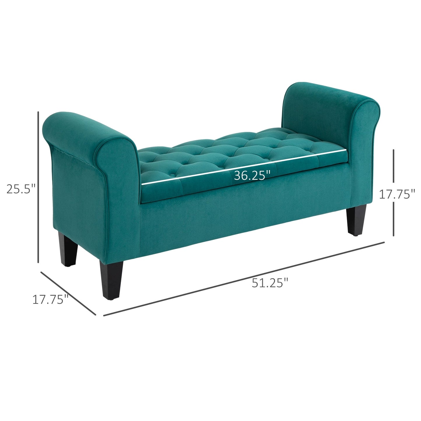 HOMCOM Banc coffre ottoman capitonné, banc de lit rembourré avec accoudoirs roulés pour chambre, salon ou couloir