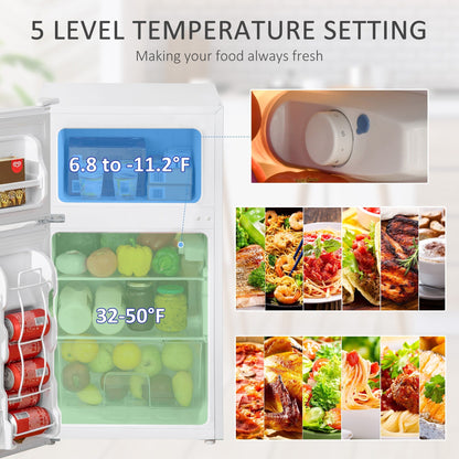 Mini-réfrigérateur HOMCOM à double porte avec congélateur, réfrigérateur compact de 3,2 pi³ avec étagère réglable et thermostat réglable