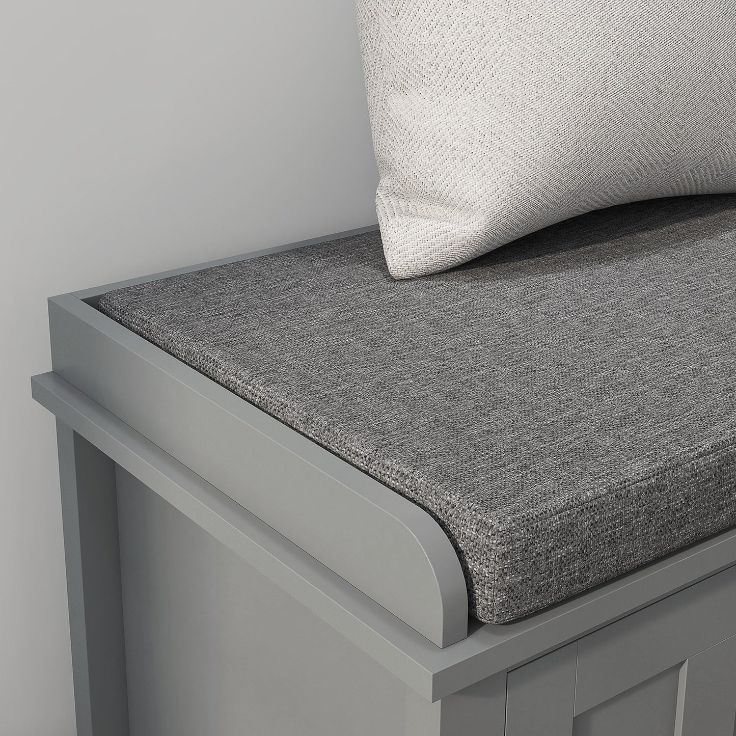 Pouf coffre à chaussures d'entrée HOMCOM avec étagères réglables, 6 compartiments et assise rembourrée, blanc/gris