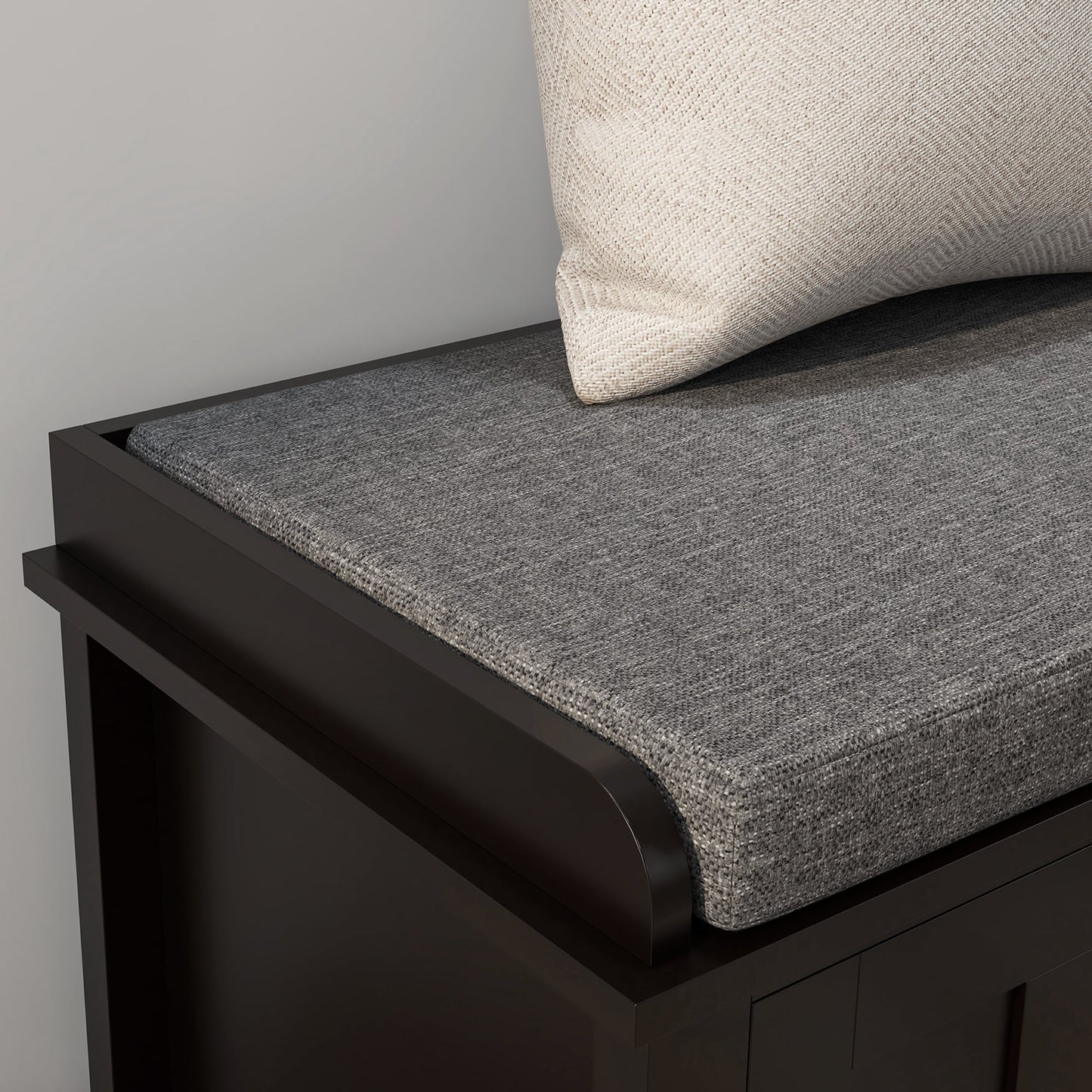 Pouf coffre à chaussures d'entrée HOMCOM avec étagères réglables, 6 compartiments et assise rembourrée, blanc/gris