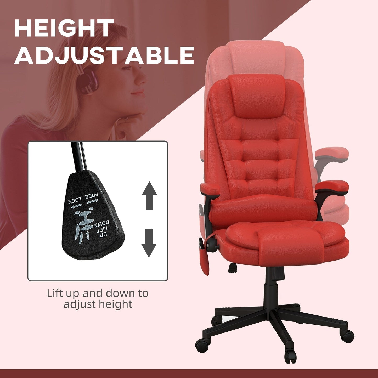 Fauteuil de bureau massant à dossier haut HOMCOM avec 6 points de vibration, beige