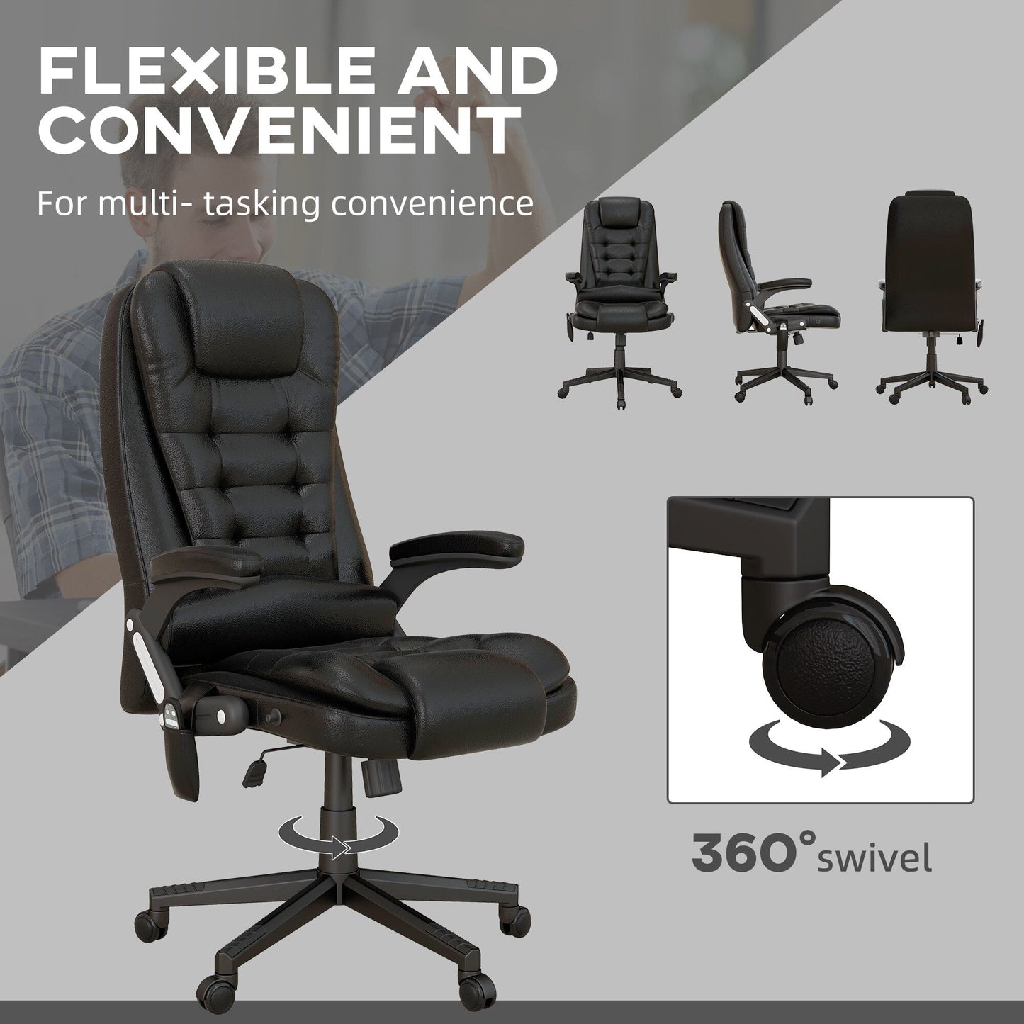 Fauteuil de bureau massant à dossier haut HOMCOM avec 6 points de vibration, beige