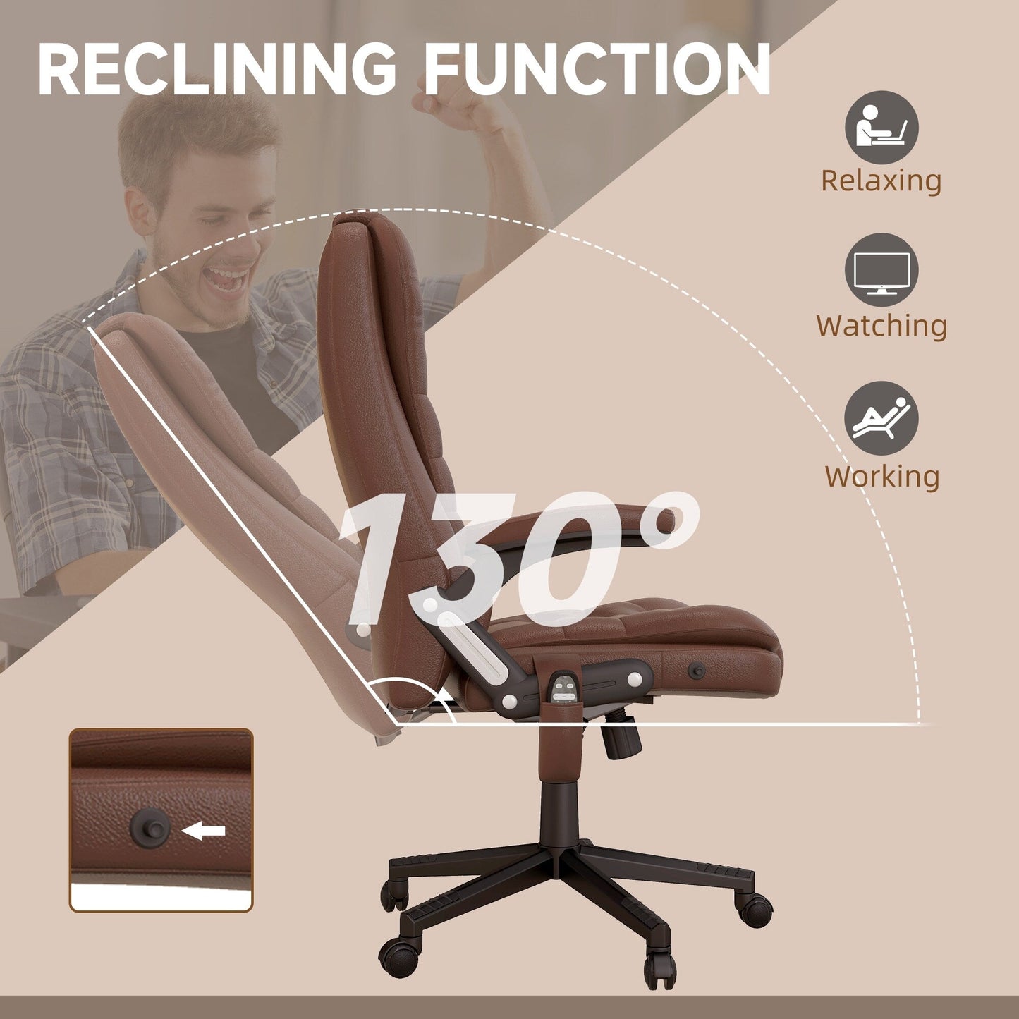 Fauteuil de bureau massant à dossier haut HOMCOM avec 6 points de vibration, beige