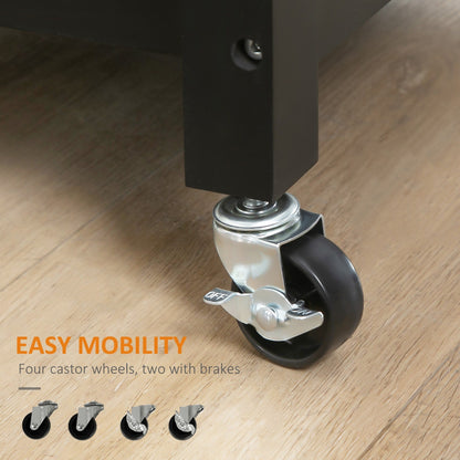 Chariot de cuisine HOMCOM, chariot utilitaire à roulettes avec plateau en bois, étagère ouverte et tiroir de rangement pour salle à manger et cuisine.