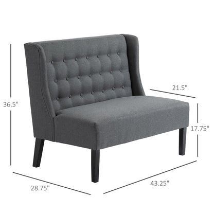 Canapé deux places HOMCOM en lin capitonné, sans accoudoirs, avec pieds en bois - 73 x 110 x 93 cm