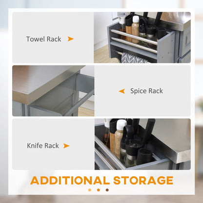 Îlot de cuisine roulant HOMCOM avec rangement, chariot de cuisine portable avec plateau en acier inoxydable, gris - Non disponible
