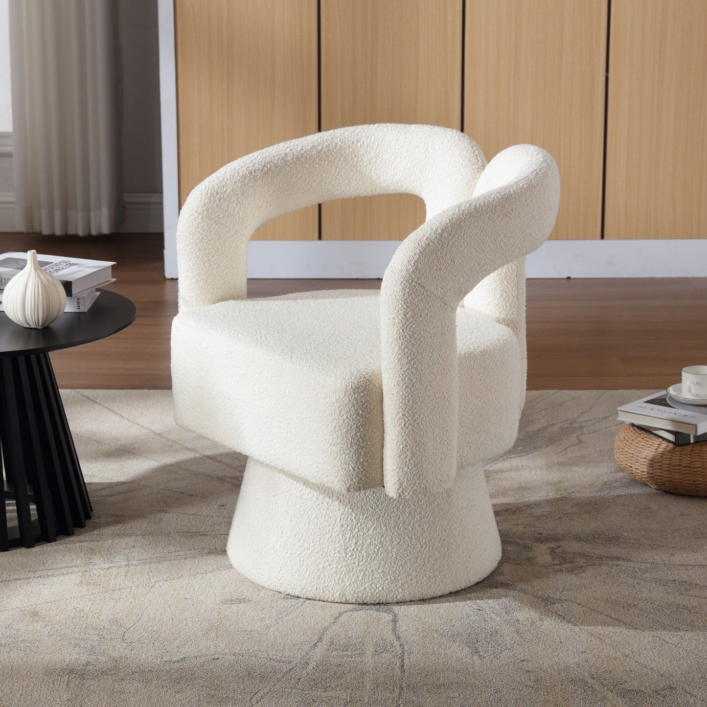 Fauteuils d'appoint HOMEFUN en tissu bouclé, pivotants à 360 degrés, style tonneau confortable