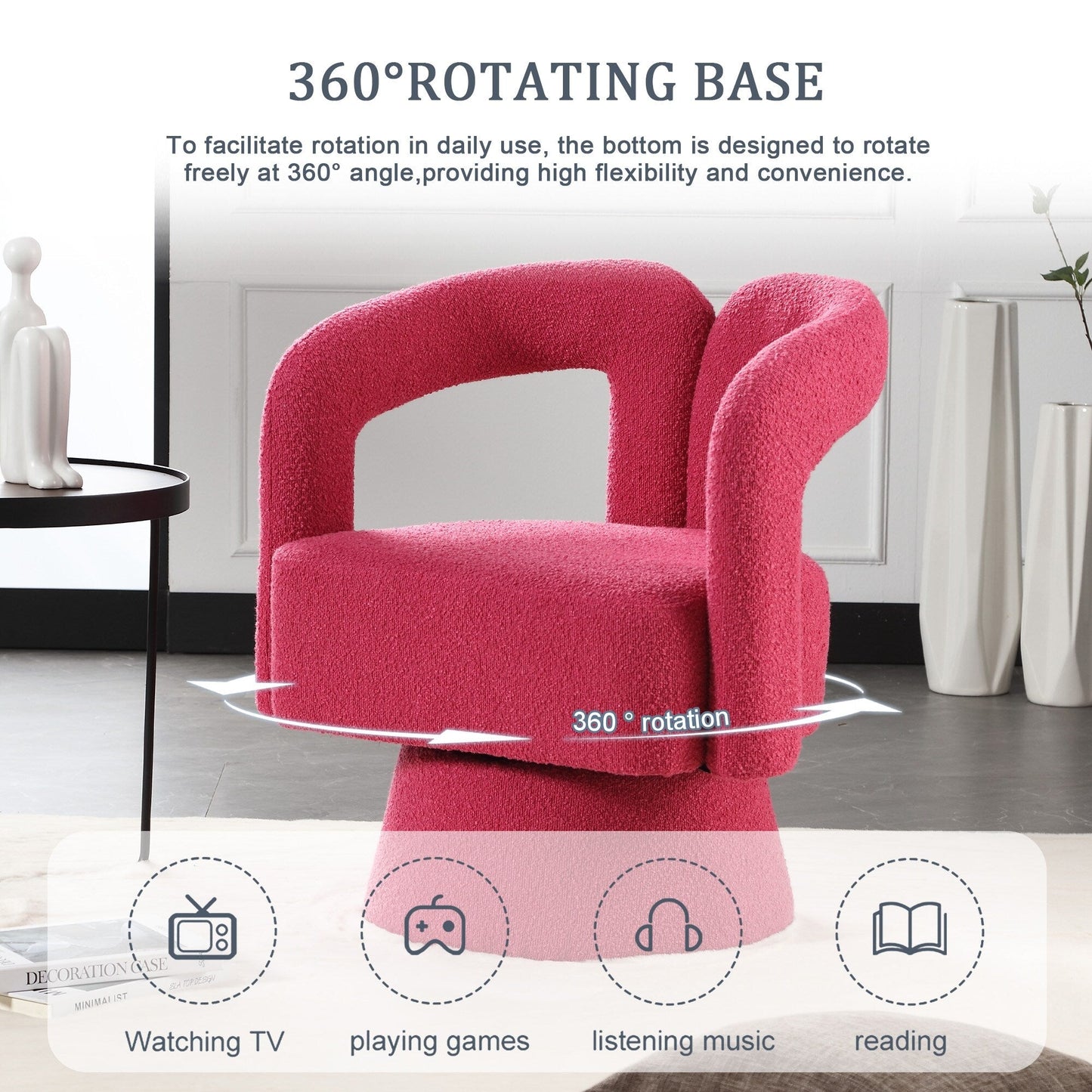 Fauteuils d'appoint HOMEFUN en tissu bouclé, pivotants à 360 degrés, style tonneau confortable