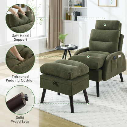 Fauteuil lounge HOMYKA avec dossier réglable et pouf de rangement