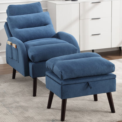 Fauteuil lounge HOMYKA avec dossier réglable et pouf de rangement