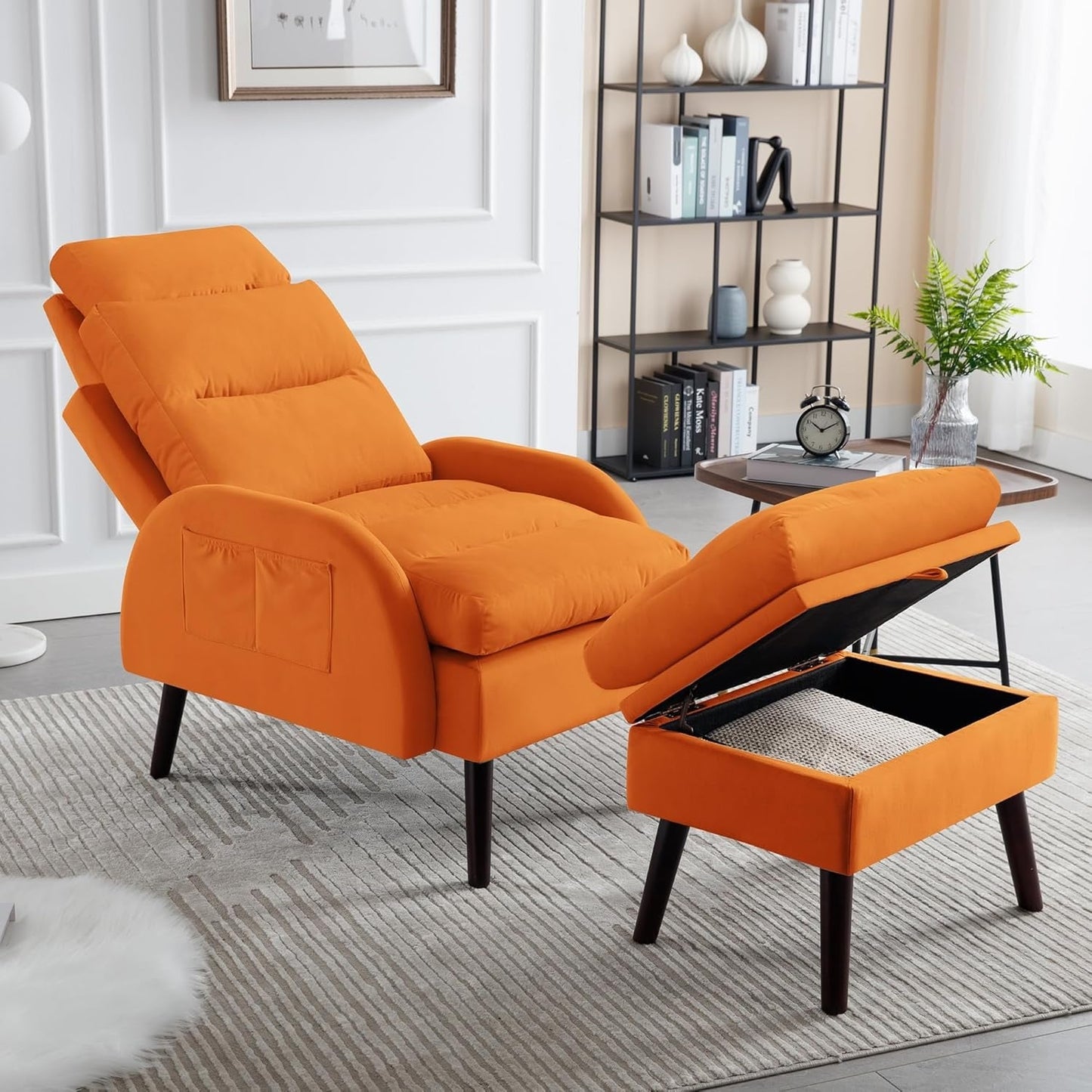 Fauteuil lounge HOMYKA avec dossier réglable et pouf de rangement