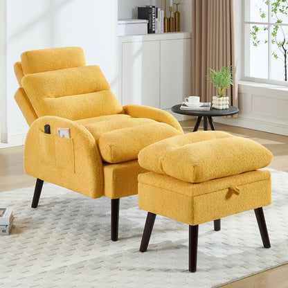 Fauteuil lounge HOMYKA avec dossier réglable et pouf de rangement