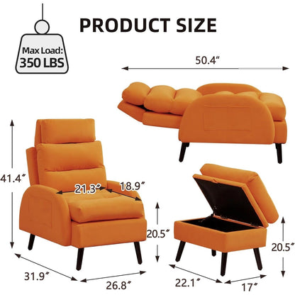 Fauteuil lounge HOMYKA avec dossier réglable et pouf de rangement