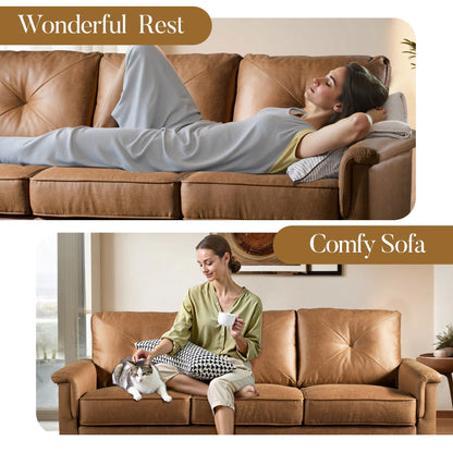 Canapé 3 places rembourré style Mid-Century avec pieds en bois pour salon