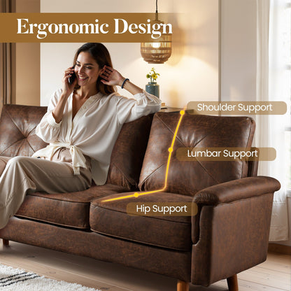 Canapé 3 places rembourré style Mid-Century avec pieds en bois pour salon