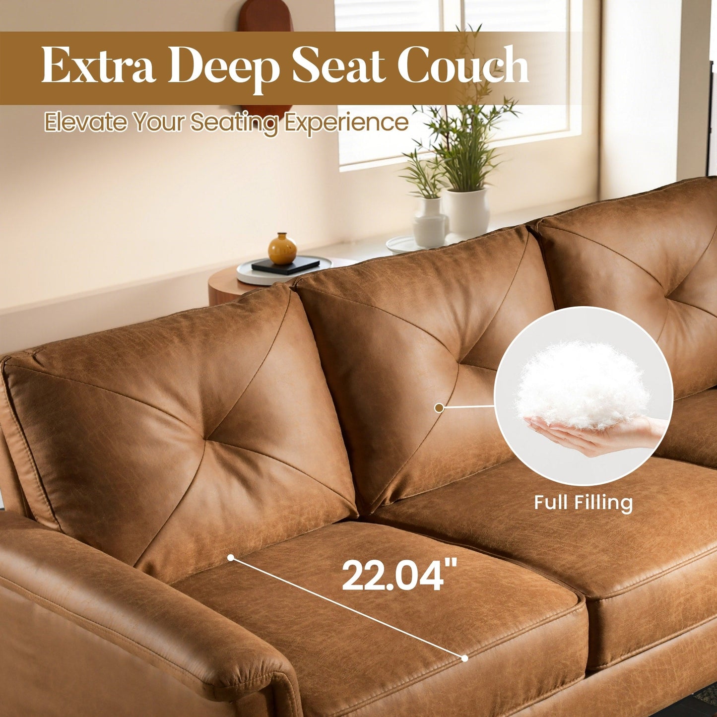 Canapé 3 places rembourré style Mid-Century avec pieds en bois pour salon