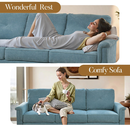 Canapé 3 places rembourré style Mid-Century avec pieds en bois pour salon