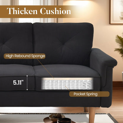 Canapé 3 places rembourré style Mid-Century avec pieds en bois pour salon