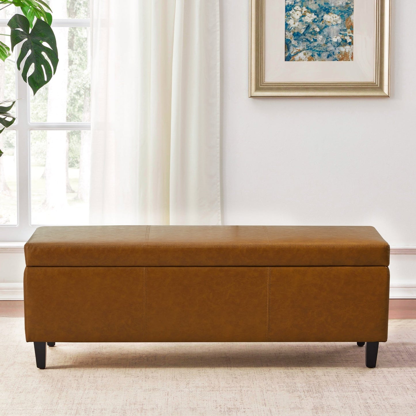 Pouf de rangement rectangulaire capitonné en similicuir (50,3 x 17,50 x 18 cm)