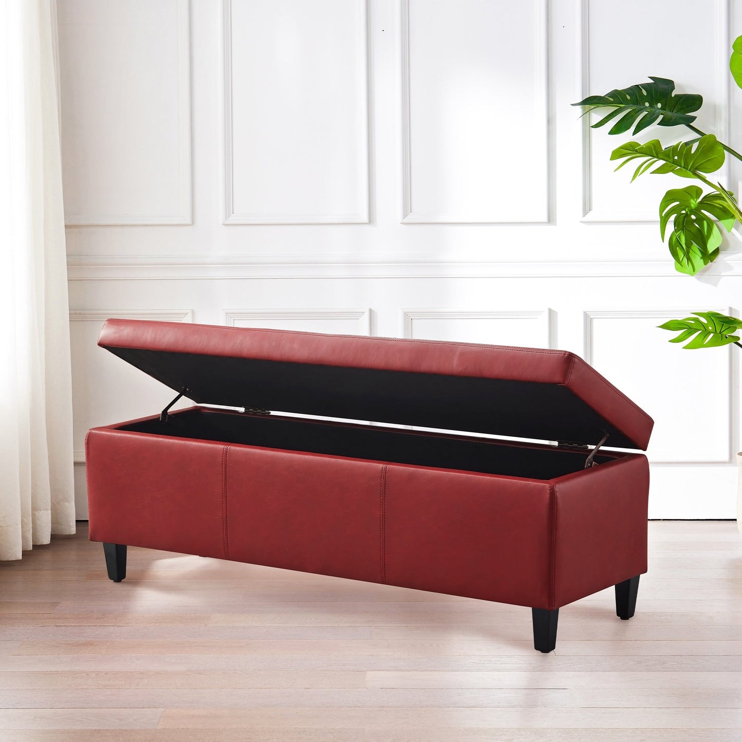 Pouf de rangement rectangulaire capitonné en similicuir (50,3 x 17,50 x 18 cm)