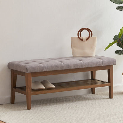Banc à chaussures d'entrée avec rangement, revêtement en tissu et bois massif, 109 cm (43 pouces), banquette rembourrée pour salon et chambres