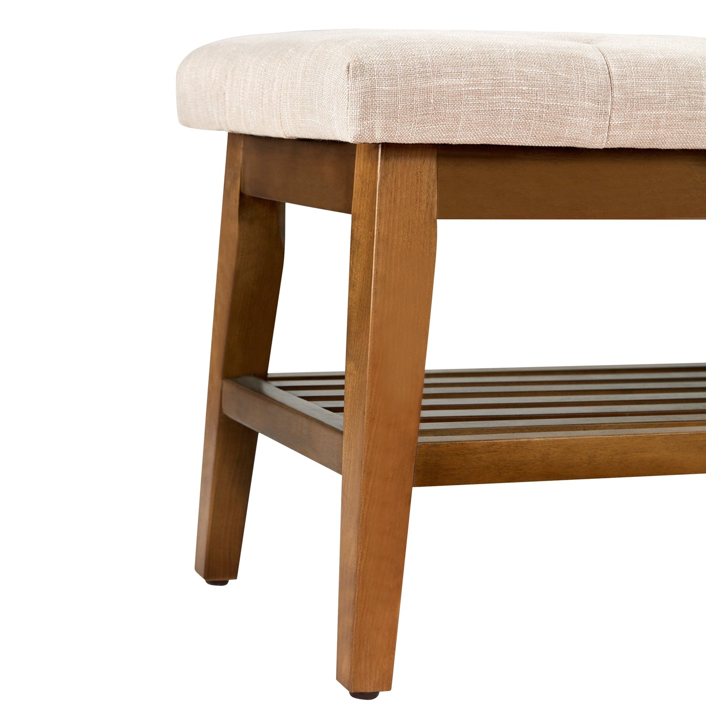 Banc à chaussures d'entrée avec rangement, revêtement en tissu et bois massif, 109 cm (43 pouces), banquette rembourrée pour salon et chambres