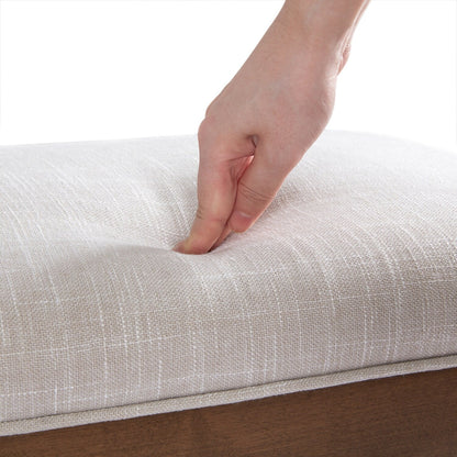 Banc d'entrée rembourré en tissu, banc de chambre à coucher pour pied de lit, beige, bois massif, 112 cm (44 pouces).