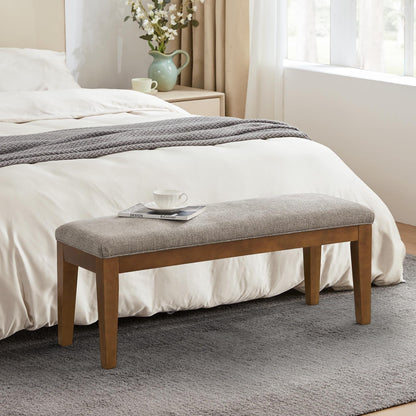 Banc d'entrée rembourré en tissu, banc de chambre à coucher pour pied de lit, beige, bois massif, 112 cm (44 pouces).