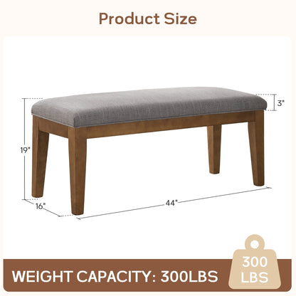 Banc d'entrée rembourré en tissu, banc de chambre à coucher pour pied de lit, beige, bois massif, 112 cm (44 pouces).