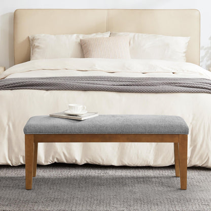Banc d'entrée rembourré en tissu, banc de chambre à coucher pour pied de lit, beige, bois massif, 112 cm (44 pouces).